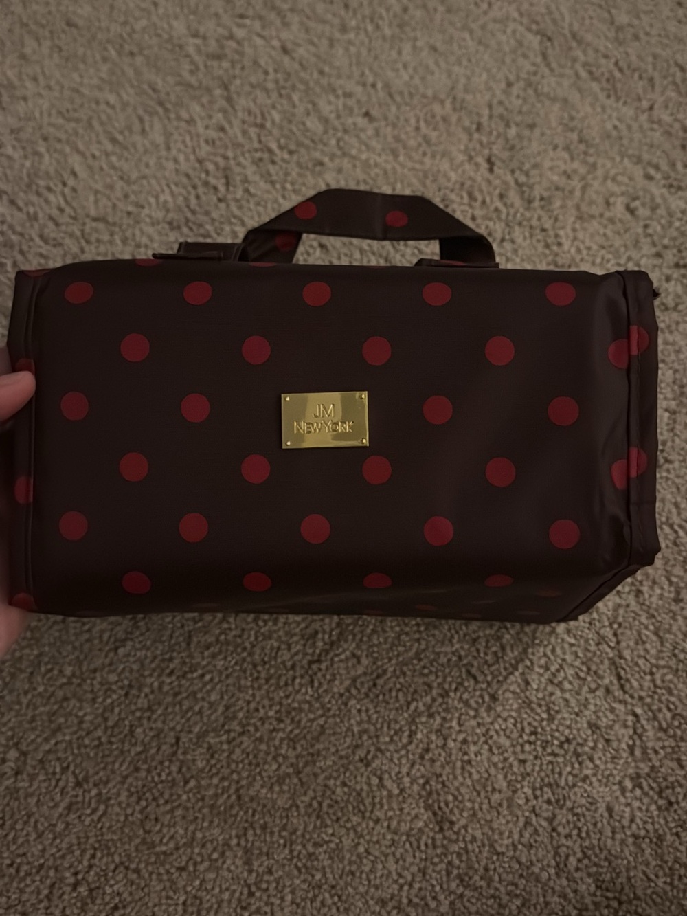 JM New York Brown Polka Dot Travel Cosmetic Bag